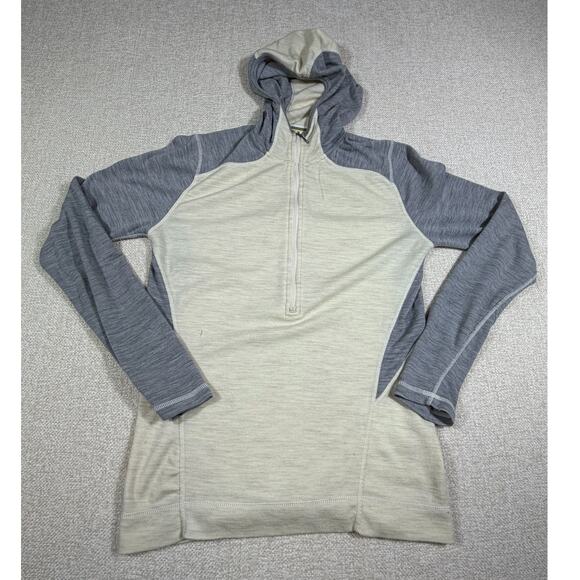Smartwool Women Medium Gray White 1/4 Zip Lightweight Long Sleeve Merino Hoodie - Picture 1 of 11
